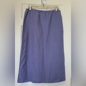 Chadwick’s vintage Aline 100% Linen midi skirt side 13” size 6 petite periwinkle